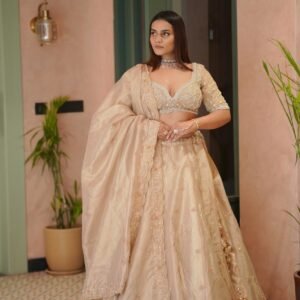 The Gold Glamorgan - Hand-Embroidered Designer Lehenga Set