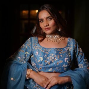 "Aethel Blue" Floral Silk Lehenga